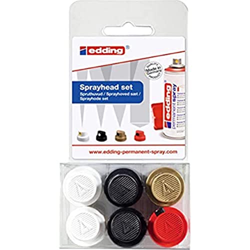 edding 5200 Permanent Spray Sprühkopf-Set - Set mit 6 Sprühköpfen - Austauschbare Sprühköpfe in 4 verschiedenen Sprühbreiten – Von feinen Linien (1 cm) bis zu großen Flächen (14 cm) von edding