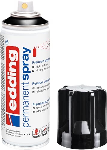 edding 5200 Permanent Spray - glänzend dunkelschwarz - 200 ml - Acrylfarbe zum Bemalen oder Dekorieren von Glas, Metall, Holz, Keramik, Kunststoff, Leinwand - Acrylsprayfarbe von edding