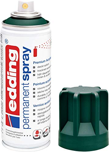 edding 5200 Permanent Spray - moosgrün matt - 200 ml - Acryllack zum Lackieren und Dekorieren von Glas, Metall, Holz, Keramik, Kunststoff, Leinwand - Lackspray, Acrylspray, Farbspray von edding