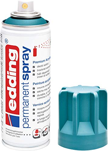 edding 5200 Permanent Spray - petrol matt - 200 ml - Acryllack zum Lackieren und Dekorieren von Glas, Metall, Holz, Keramik, Kunststoff, Leinwand - Lackspray, Acrylspray, Farbspray von edding