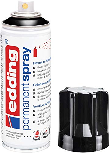 edding 5200 Permanent Spray - tiefschwarz glänzend - 200 ml - Acryllack zum Lackieren und Dekorieren von Glas, Metall, Holz, Keramik, Kunststoff, Leinwand - Lackspray, Acrylspray, Farbspray von edding