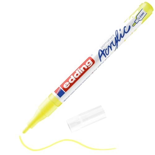 edding 5300 Acrylmarker fein - neon-gelb - 1 Acrylstift wasserfest - feine Rundspitze 1-2 mm - Acryl Farben zum Malen auf Leinwand, Malpapier und Holz - Acrylstifte für Steine von edding