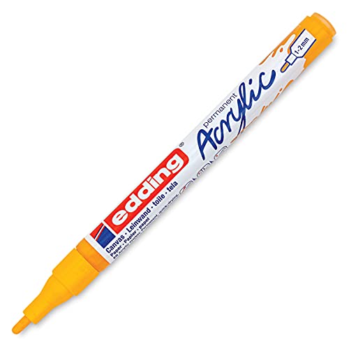 edding 5300 Acrylmarker fein - sonnen-gelb - 1 Acrylstift wasserfest - feine Rundspitze 1-2 mm - Acryl Farben zum Malen auf Leinwand, Malpapier und Holz - Acrylstifte für Steine von edding