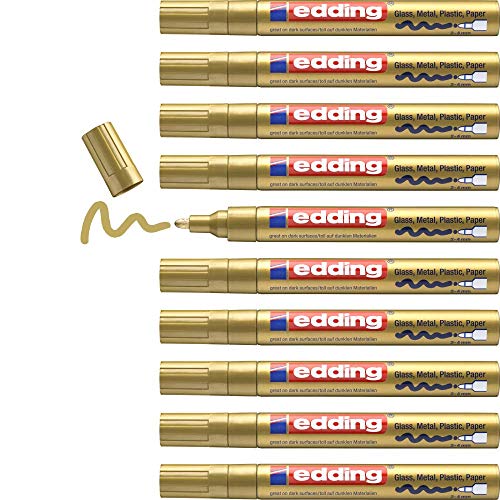 edding 750 Glanzlackmarker - gold - 10 Lackmarker - Rundspitze 2-4 mm - Lackstift für Glas, Stein, Holz, Kunststoff und Papier - wasserfest, stark deckend edding 750 Glanzlackmarker - gold - 10 Lackmarker - Rundspitze 2-4 mm - Lackstift für Glas, Stein, Holz, Kunststoff und Papier - wasserfest, stark deckend von edding
