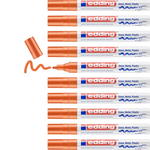 edding 750 Glanzlackmarker - orange - 10 Lackmarker - Rundspitze 2-4 mm - Lackstift für Glas, Stein, Holz, Kunststoff und Papier - wasserfest, stark deckend von edding