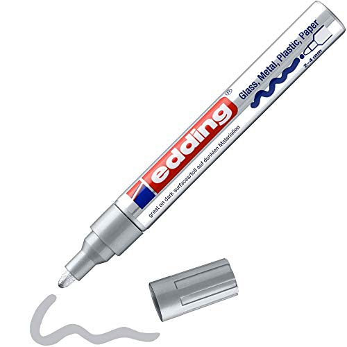 edding 750 Glanzlackmarker - silber - Packung mit 1 Lackmarker - Rundspitze 2-4 mm - Lackstift für Glas, Stein, Holz, Kunststoff und Papier - wasserfest, stark deckend von edding