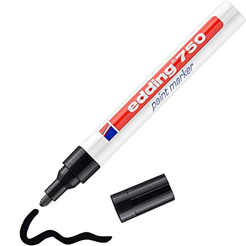 edding 750 Lackmarker - schwarz - 1 Stift - Rundspitze 2-4 mm - Lackstift zur Markierung und Beschriftung von Metall, Glas, Stein oder Kunststoff - hitzebeständig, permanent, wisch- und wasserfest von edding