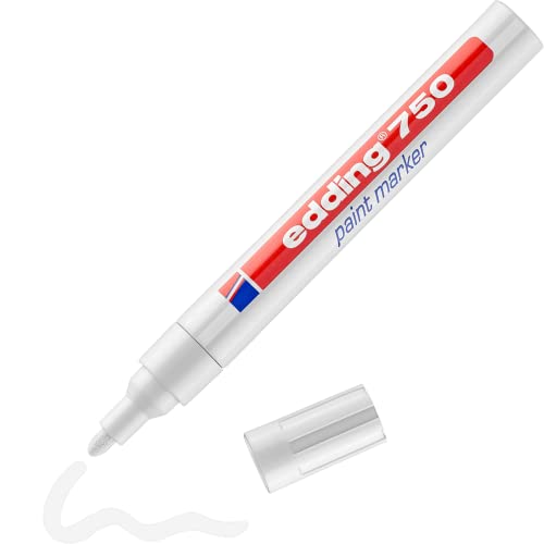 edding 750 Lackmarker - weiß - 1 Stift - Rundspitze 2-4 mm - Lackstift zur Markierung und Beschriftung von Metall, Glas, Stein oder Kunststoff - hitzebeständig, permanent, wisch- und wasserfest von edding