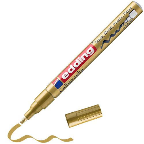 edding 753 Glanzlackmarker Kalligrafie - Gold - 1 Lackmarker - Kalligrafiespitze 1-2, 5 mm - Lackstift für Glas Stein Kunststoff Papier - Wasserfest, Stark Deckend - Bullet Journals, Hand-Lettering edding 753 Glanzlackmarker Kalligrafie - Gold - 1 Lackmarker - Kalligrafiespitze 1-2, 5 mm - Lackstift für Glas Stein Kunststoff Papier - Wasserfest, Stark Deckend - Bullet Journals, Hand-Lettering von edding