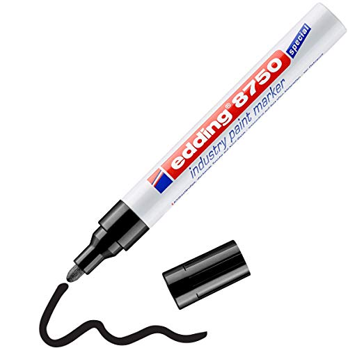 edding 8750 Industrie Lackmarker - schwarz - 1 Stift - Rundspitze 2-4 mm - Lackstift zum Beschriften von staubigen, leicht öligen Oberflächen, Reifen, Metall, Glas und Holz - permanent, wasserfest von edding