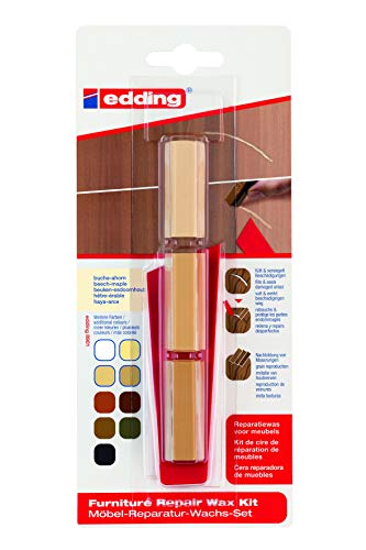 edding 8901 Möbel-Reparatur-Wachs-Set - buche-ahorn - zum Auffüllen und Reparieren von Kratzern und Löchern auf Möbeln und anderen Holzoberflächen von edding