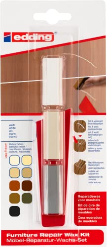 edding 8901 Möbel-Reparatur-Wachs-Set - weiß - zum Auffüllen und Reparieren von Kratzern und Löchern auf Möbeln und anderen Holzoberflächen von edding