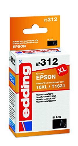 edding Druckerpatrone EDD-312 - Einzelpatrone - Schwarz - 14,2 ml - Reichweite 645 Seiten - Ersetzt Epson T16XL (T1631) von edding