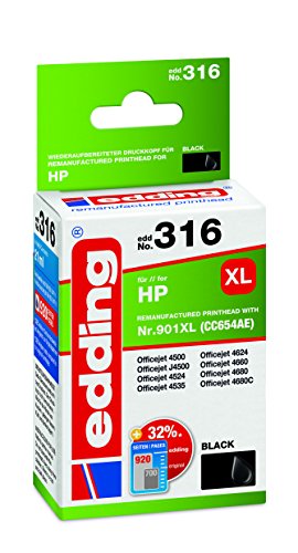 edding Druckerpatrone EDD-316 - Einzelpatrone - Schwarz - 21 ml - Reichweite 935 Seiten - Ersetzt HP 901XL (CC654AE) von edding