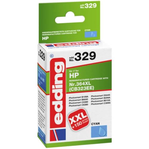 edding Druckerpatrone EDD-329 - Einzelpatrone - Cyan - 12 ml - Reichweite 890 Seiten - Ersetzt HP 364XL (CB323EE) von edding