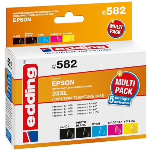 edding Druckerpatrone ersetzt Epson 33XL, T3357, T3351, T3361, T3362, T3363, T3364 Kompatibel Kombi-Pack Schwarz, Photo von edding