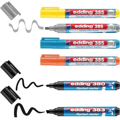 edding Flipchartmarker Set Highlight + Shading - 6er-Set - 4x Flipchart-Effektmarker + 2x Flipchartmarker - Perfekte Mischung der Marker zum Arbeiten auf allen Papieren - trocknet nicht aus edding Flipchartmarker Set Highlight + Shading - 6er-Set - 4x Flipchart-Effektmarker + 2x Flipchartmarker - Perfekte Mischung der Marker zum Arbeiten auf allen Papieren - trocknet nicht aus von edding