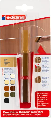 edding 8901 Möbel-Reparatur-Wachs-Set - eiche - zum Auffüllen und Reparieren von Kratzern und Löchern auf Möbeln und anderen Holzoberflächen von edding