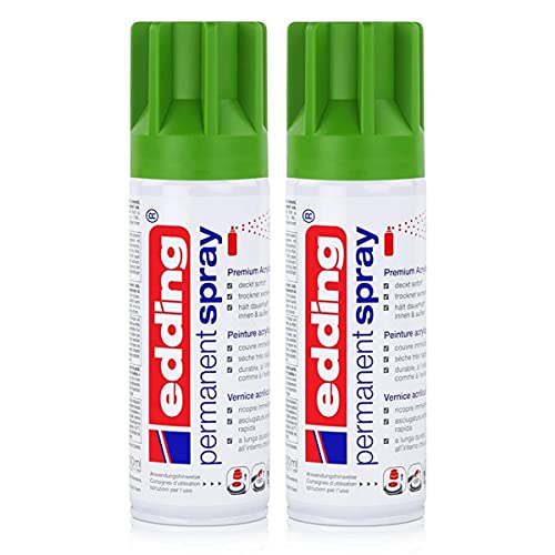 edding Permanent Spray Premium-Acryllack gelbgrün 200ml RAL 6018 – seidenmatt – Sprühlack deckt sofort, trocknet extrem schnell und hält dauerhaft innen & außen, für Glas, Metall uvm. (2er Pack) von edding