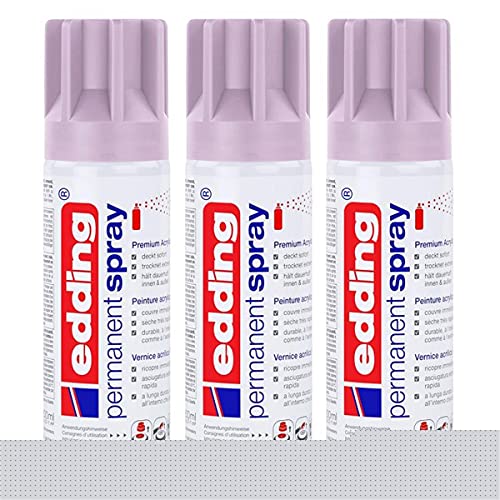 edding Permanent Spray Premium-Acryllack light lavender 200ml – seidenmatt – Sprühlack deckt sofort, trocknet extrem schnell und hält dauerhaft innen & außen, für Glas, Metall, Holz uvm. (3er Pack) von edding