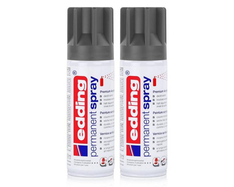 edding Sprühfarbe edding Permanent Spray anthrazit 200 ml Premium Acryllack (2er Pack) von edding