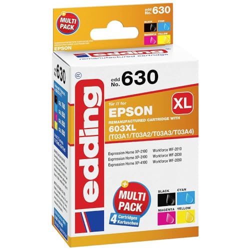 edding Tinte Kombi-Pack ersetzt Epson 603XL (T03A1/A2/A3/A4) Kompatibel Schwarz, Cyan, Magenta, Gelb von edding