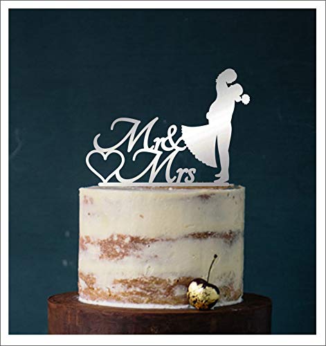 Cake Topper, Kuss, Tortenstecker, Tortefigur Acryl, Hochzeit Hochzeitstorte Kuchenaufstecker (Spiegel/Silber (Einseitig)) Art.Nr. 5016 von edelstahlheini.de