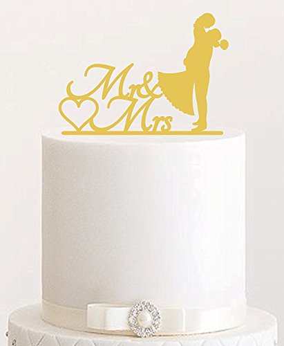 Cake Topper, Kuss, Tortenstecker, Tortefigur Acryl, Tortenständer Etagere Hochzeit Hochzeitstorte Kuchenaufstecker (Gold) Art.Nr. 5063 von edelstahlheini.de