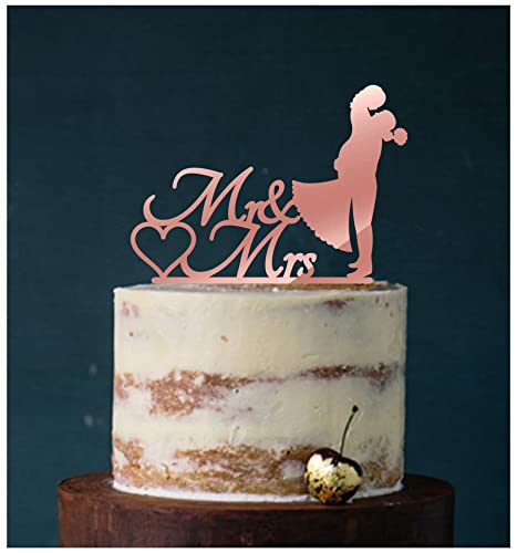 Cake Topper, Kuss, Tortenstecker, Tortefigur Acryl, Tortenständer Etagere Hochzeit Hochzeitstorte Kuchenaufstecker (Spiegel Roségold (Einseitig)) Art.Nr. 5291 von edelstahlheini.de