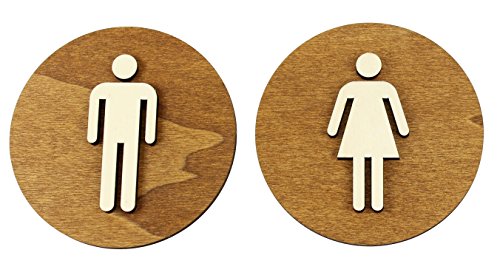WC Schild Braun Farbe Nussbaum Holz Toilettenschild Toilette Türschild Damen Herren (Ø 12cm, Damen+Herren) von edelstahlheini.de