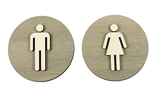 WC Schild Grau Holz Toilettenschild Toilette Türschild Damen Herren Behinderten Piktogramm (Ø 12cm, Damen+Herren) von edelstahlheini.de