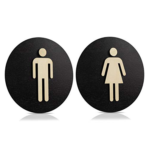 WC Schild Schwarz Holz Toilettenschild Toilette Türschild Damen Herren (Ø 18cm, Damen+Herren) von edelstahlheini.de