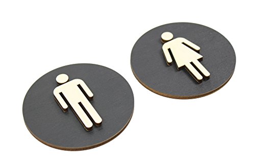 WC Schild Schwarz Holz Toilettenschild Toilette Türschild Damen Herren 1xSet (Ø 12cm, Damen+Herren) von edelstahlheini.de