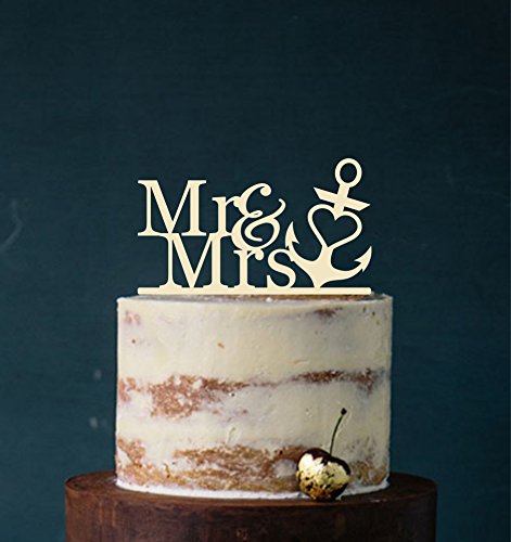 edelstahlheini.de Cake Topper, Tortenstecker, Tortefigur Acryl, Farbwahl - Hochzeit Anker Mr & Mrs (Elfenbein) Art.Nr. 5022 von edelstahlheini.de
