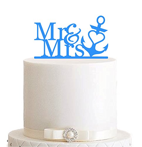 edelstahlheini.de Cake Topper, Tortenstecker, Tortefigur Acryl, Tortenständer - Farbwahl - Etagere Hochzeit Anker Mr & Mrs (Hellblau) von edelstahlheini.de