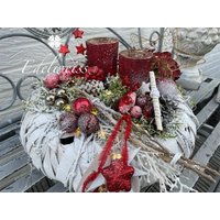 Adventsgesteck Wintermärchen Landhausdeko Rot Adventsgesteck Wintermärchen Landhausdeko Rot von edelweissdeko