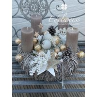 Adventskranz Winterduft Einzelstück Champagner Mit Toupe Kerzen von edelweissdeko