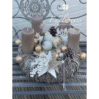 Adventskranz Winterduft Einzelstück Champagner Mit Toupe Kerzen von edelweissdeko