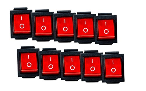 10x Wippschalter eckig rot beleuchtet 2-polig 250V 16A EIN/AUS Snap-In Montage Einbaumaß 30x22mm S-118 von edi-tronic