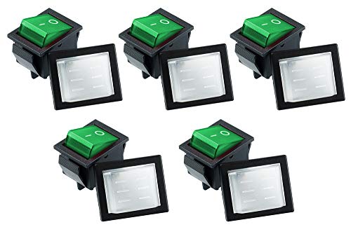 5X Wippschalter eckig grün beleuchtet 2-polig 250V 16A EIN/AUS Snap-In Montage Einbaumaß 30x22mm 201A und 5X Schutzkappe WP-05 5X Wippschalter eckig grün beleuchtet 2-polig 250V 16A EIN/AUS Snap-In Montage Einbaumaß 30x22mm 201A und 5X Schutzkappe WP-05 von edi-tronic