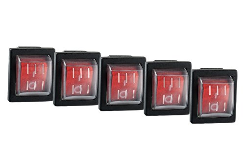 5X Wippschalter eckig rot beleuchtet 2-polig 250V 16A 30x22mm und 5X Schutzkappe von edi-tronic