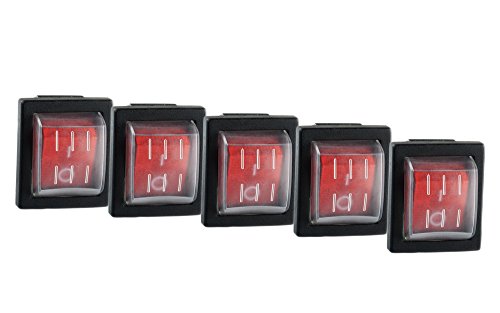 5X Wippschalter eckig rot beleuchtet 2-polig 250V 16A 30x22mm und 5X Schutzkappe 5X Wippschalter eckig rot beleuchtet 2-polig 250V 16A 30x22mm und 5X Schutzkappe von edi-tronic