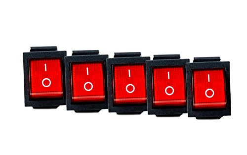 5X Wippschalter eckig rot beleuchtet 2-polig 250V 16A EIN/AUS Snap In Montage Einbaumaß 30x22mm S-118 von edi-tronic