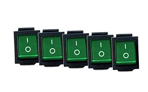 5x Wippschalter eckig grün beleuchtet 2-polig 250V 16A EIN/AUS Snap In Montage Einbaumaß 30x22mm von edi-tronic