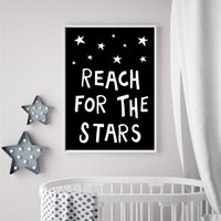 Reach For The Stars Druck Einweihungsparty Geschenk Reserviert Für Das Kinderzimmer Schwarzweiß Poster Mit Reflexzeichnung von edieandjoehandmade