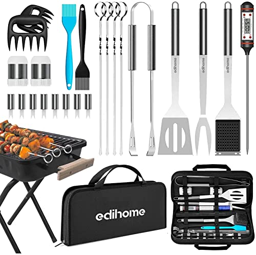 Edihome, Grillbesteck, Grill Zubehör, 25-teiliges Zubehör-Set, Professionelles Set, Edelstahl, Geschenke für Herren, mit Koffer für Grillrost, Premium von edihome