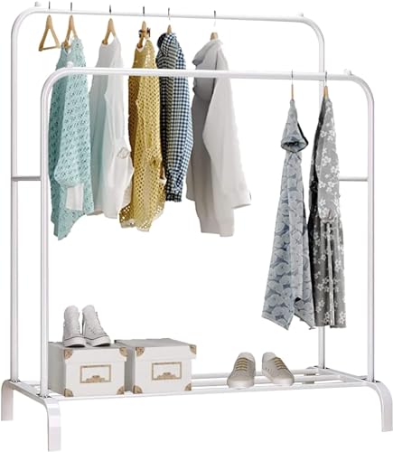 Edihome, Kleiderständer, Doppelt, Kleiderstange, 110 x 150 x 54 cm, Schuhregal, Metallisch, Stabil, Clothes Rack, Klamotten Ständer, Clothes Organizer (Weiß) von edihome