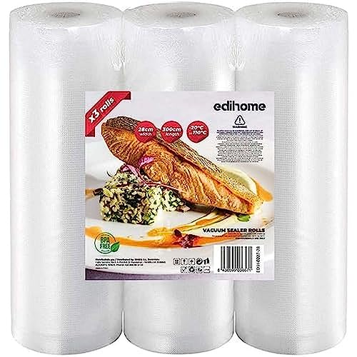 Edihome, Vakuumierbeutel, 3 Rollen, 28x300cm, Sous Vide, BPA frei, nicht Wiederverwendbar, Vakuumbeutel, Folie, Food Bag, für das Essen (28x300cm) von edihome