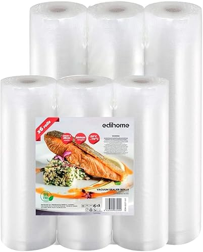 Edihome, Vakuumierbeutel, Set 6 Rollen, 20x300cm + 28x300cm, Sous Vide, BPA frei, nicht Wiederverwendbar, Vakuumbeutel, Folie, Food Bag, für das Essen (6 Rollen 20x300cm + 28x300cm) von edihome