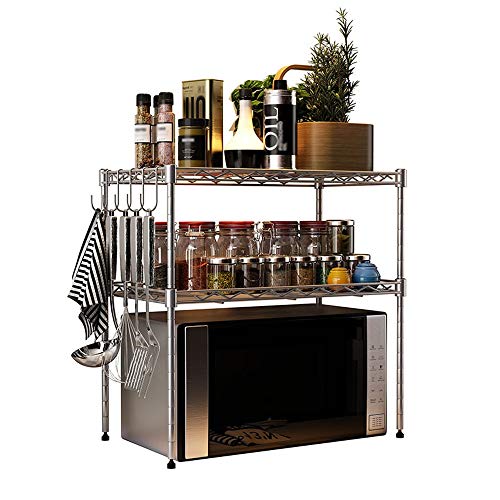 Mikrowellen-Regal, multifunktional, doppellagig, Schmiedeeisen, Küchenregal, Mikrowellenofen, Lagerregal, Küchenbäckerregal (Farbe: Silber, Größe: 55 x 30 x 55 cm) von edjfbdehvdchvdeibjfg